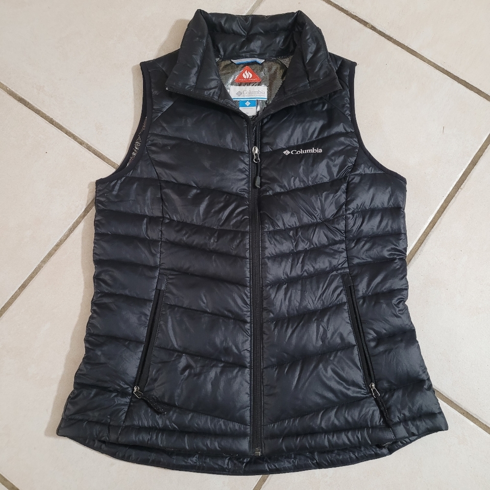 Mens Columbia Omni-Heat Full Zip Nylon Puffer Vest Size Medium Turbodown Black